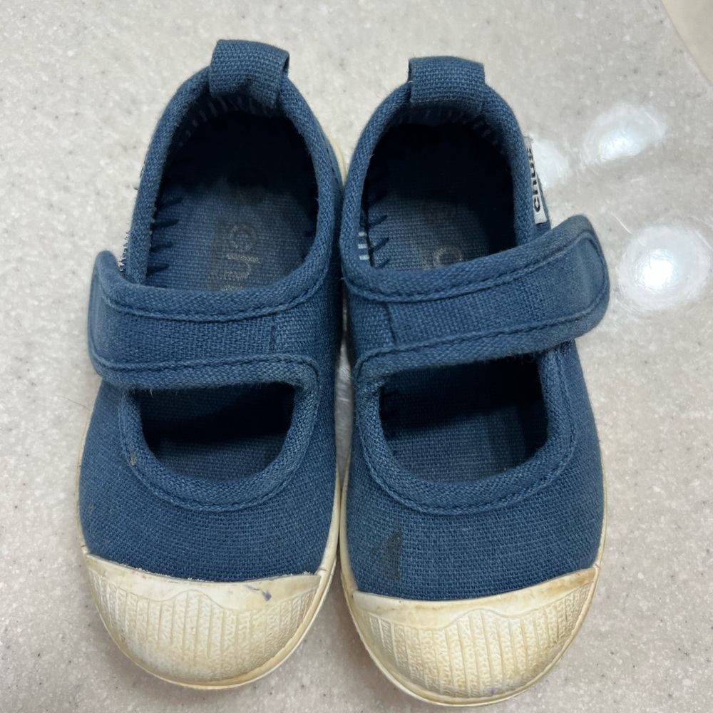 Blue Canvas Sneakers with Velcro Strap and Rubber Toe Cap
